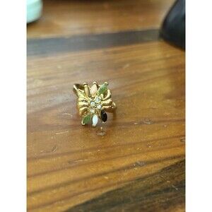 Vintage Gold Tone Ring Costume Jade Onyx Tiger Eye Coral Cubic Zirconia